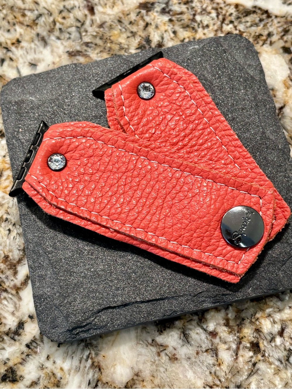Coral Textured Leather Watch Band with Snap Closure